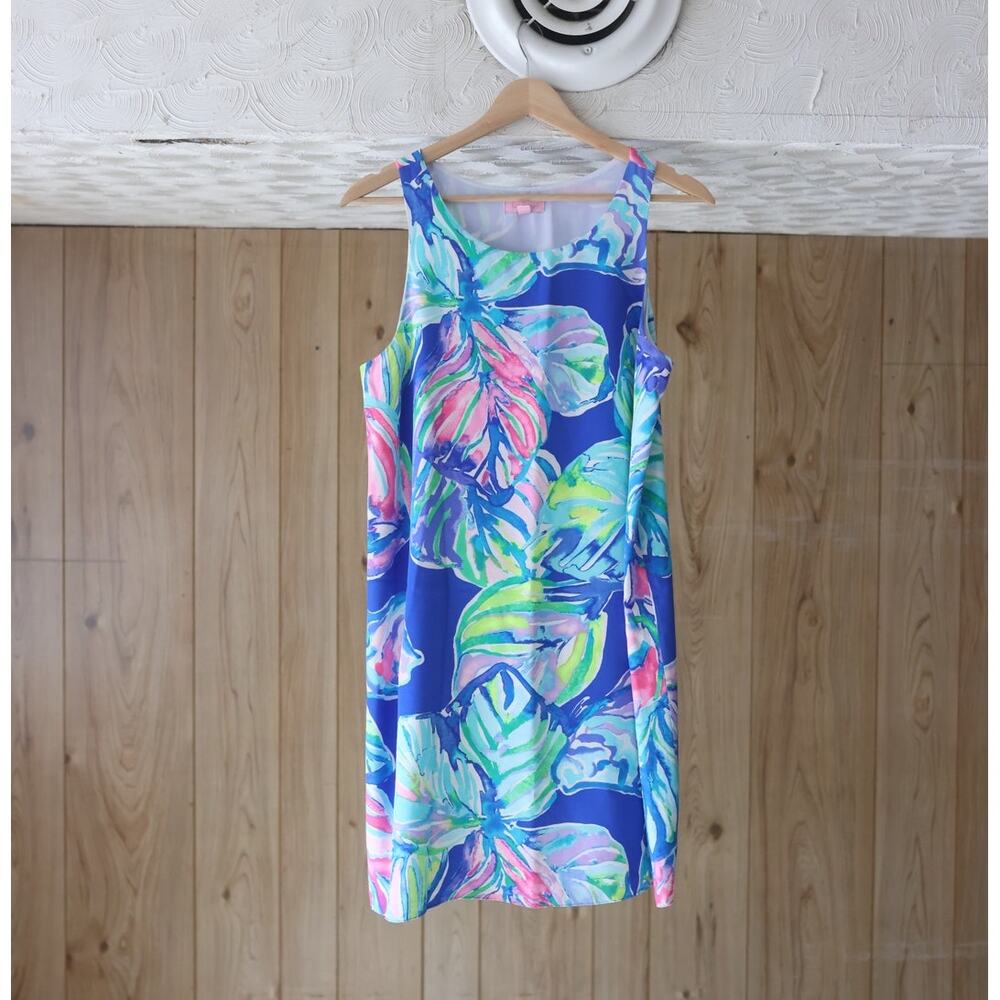 Lilly Pulitzer Blue Tropical Floral Mini Dress Sleeveless Shift Small Preppy